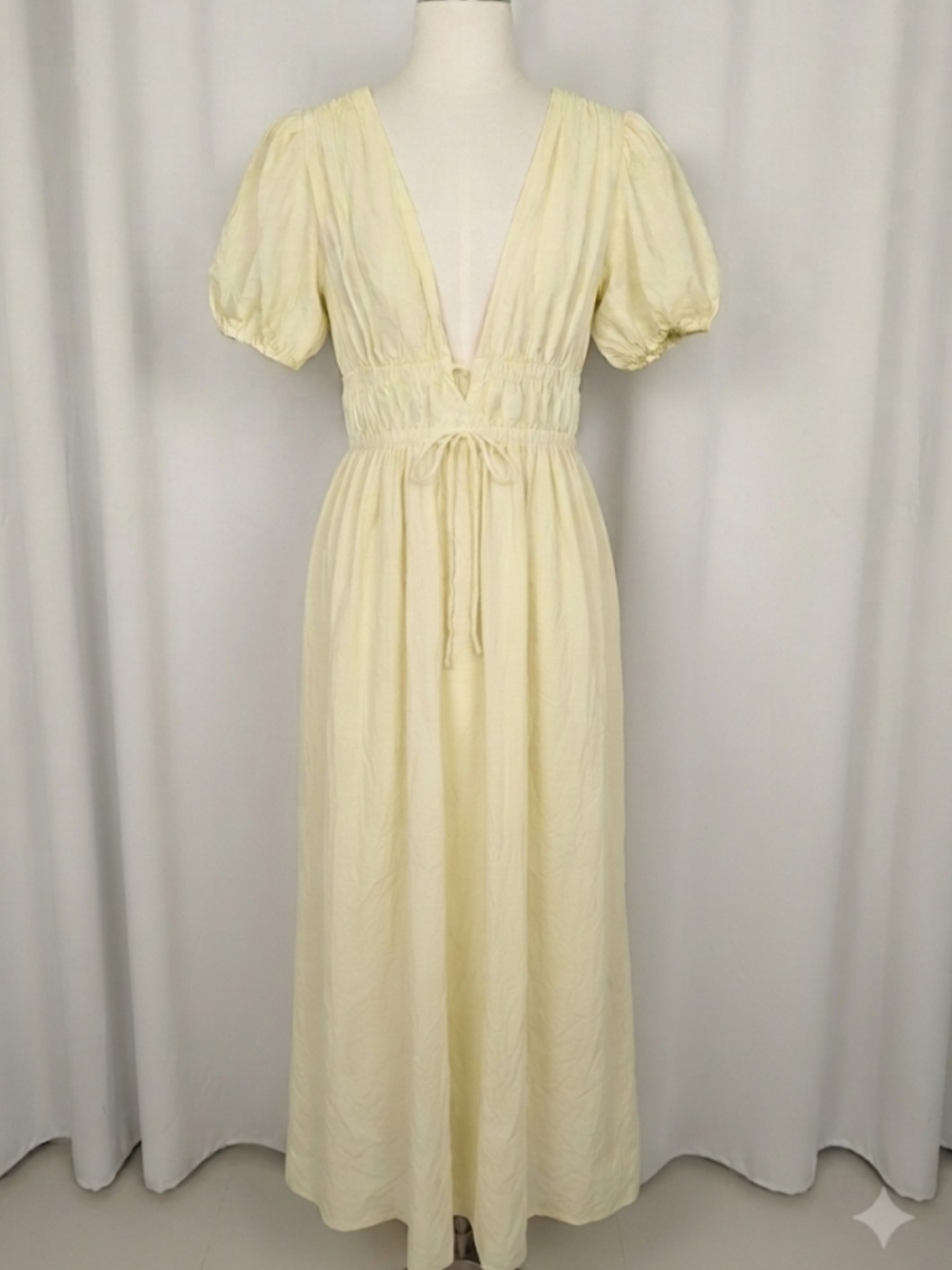 Showpo Pale Yellow Puff-Sleeve Maxi Dress